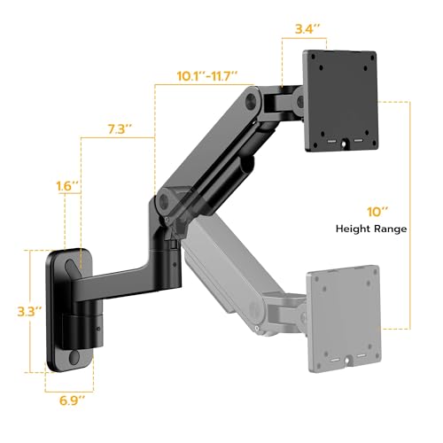 ARES Wing Wall Mount Monitor Arm for 17-49 Inch Ultrawide Screens, Heavy Duty Monitor Mount Holds 44 lbs, Fully Adjustable Gas Spring Wall Mount, 75x75/100x100 VESA Mount