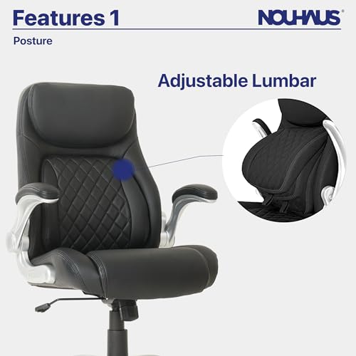 Nouhaus +Posture Ergonomic PU Leather Office Chair. Click5 Lumbar Support with FlipAdjust Armrests. Modern Executive Chair and Computer Desk Chair
