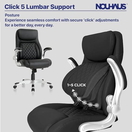 Nouhaus +Posture Ergonomic PU Leather Office Chair. Click5 Lumbar Support with FlipAdjust Armrests. Modern Executive Chair and Computer Desk Chair