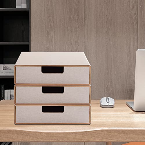 RHCSZ Fashion Multicolor Collocation Leather Desk Organizer File Cabinet Executive Office Supplies Desktop Filing A4 Contract Document Stackable Storage Box with 3 Drawers…