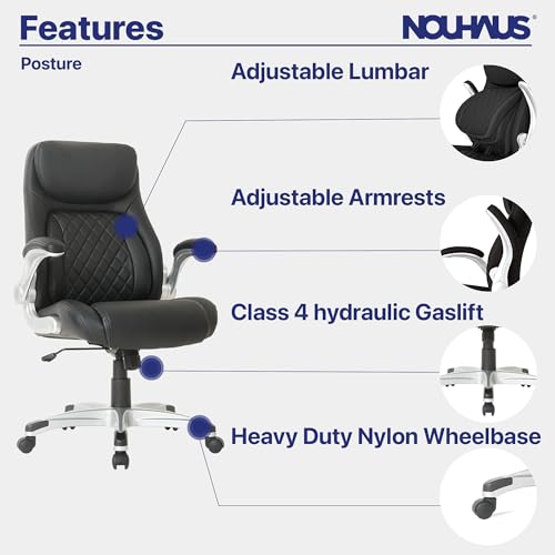 Nouhaus +Posture Ergonomic PU Leather Office Chair. Click5 Lumbar Support with FlipAdjust Armrests. Modern Executive Chair and Computer Desk Chair
