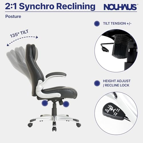 Nouhaus +Posture Ergonomic PU Leather Office Chair. Click5 Lumbar Support with FlipAdjust Armrests. Modern Executive Chair and Computer Desk Chair