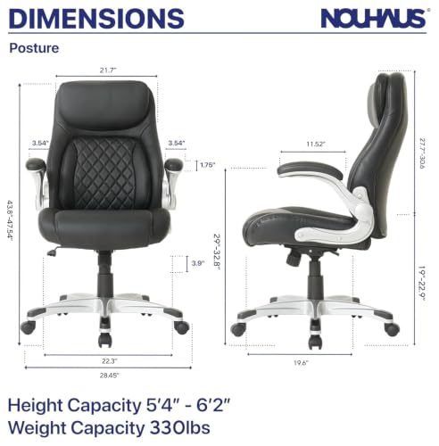 Nouhaus +Posture Ergonomic PU Leather Office Chair. Click5 Lumbar Support with FlipAdjust Armrests. Modern Executive Chair and Computer Desk Chair