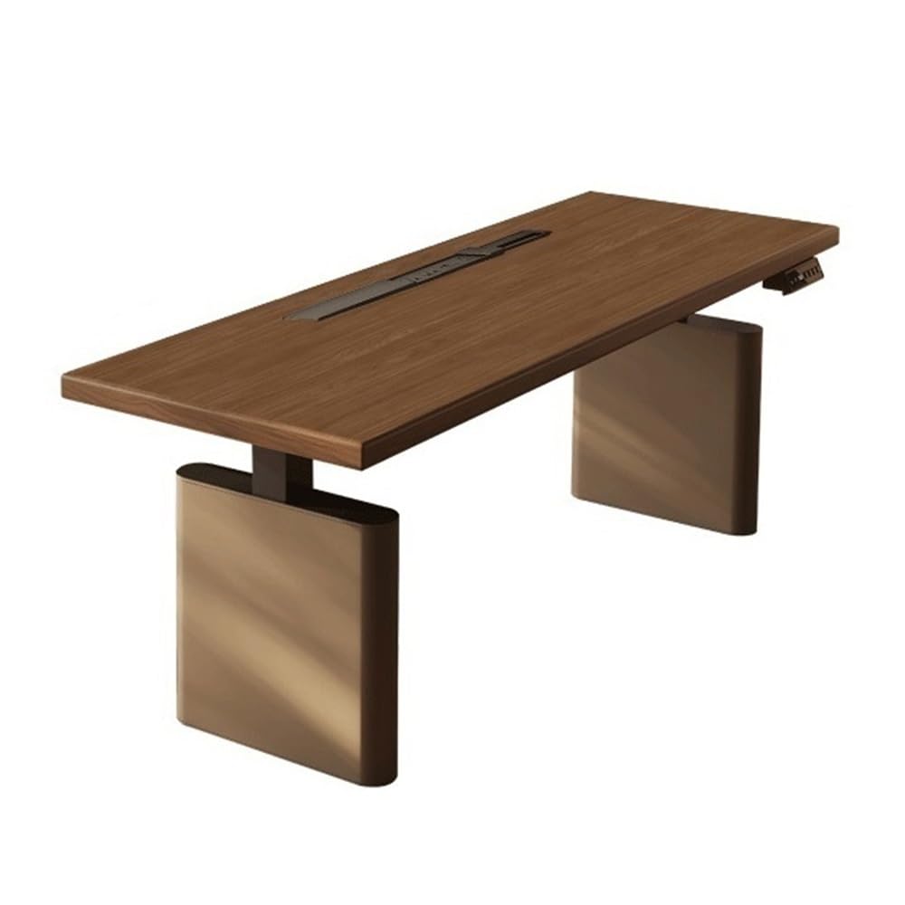 Electric Standing Desk with Adjustable Height and Charging Outlets, Walnut Top, Ideal for Home Office and Laptop Use