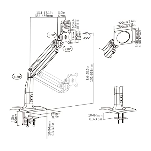 Universal TV Stand, Monitor Mount Bracket Single Monitor Stand Arm Gas Spring Monitor Desk Mount Stand with Dual USB Ports Heavy Monitor Mount for 17"-49" Screen, Hold Up to 39.6lbs Monitor