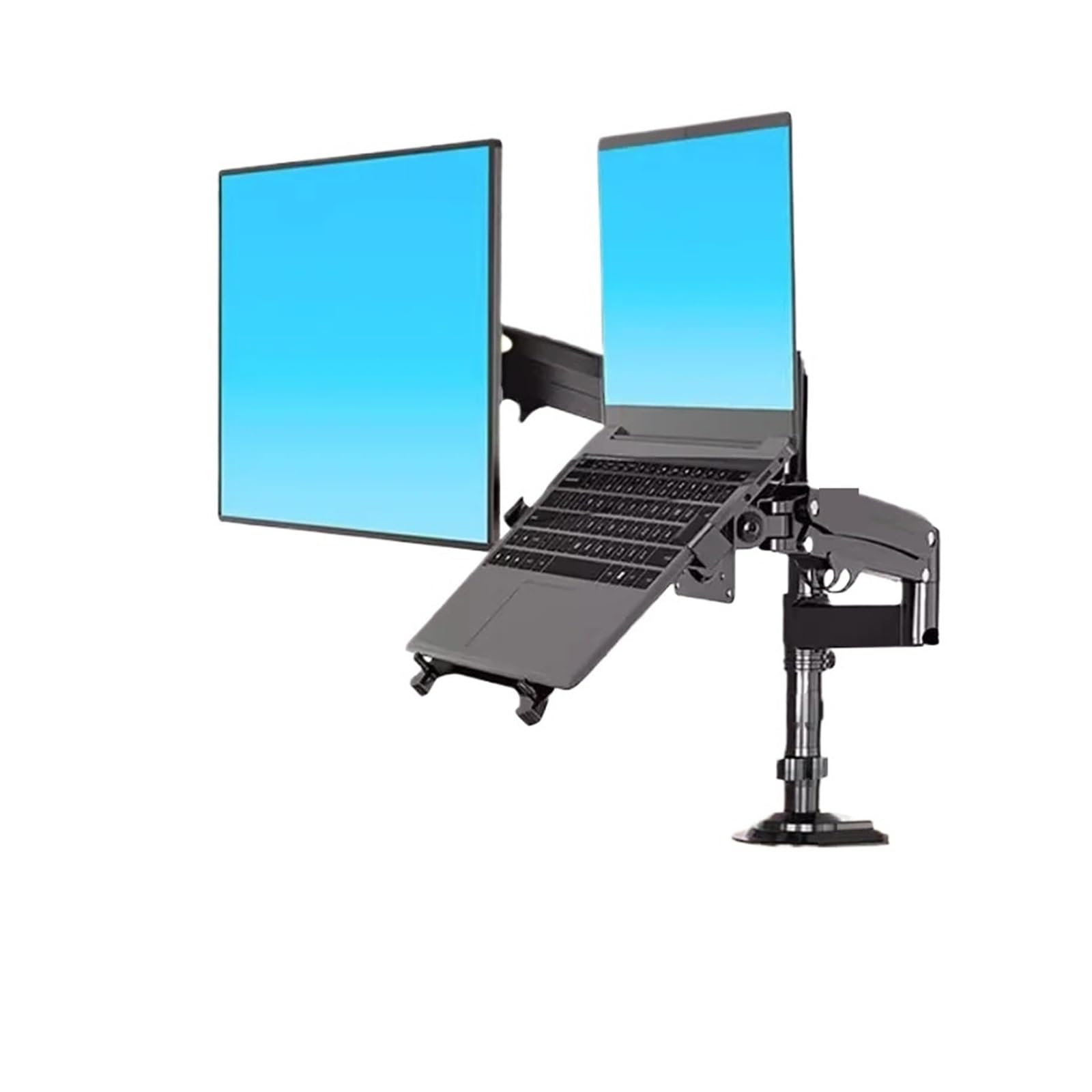 22-32" LCD TV Monitor Desktop Stand + 10-17" Laptop Stand with Gas Spring, Full Motion, 2-12kg, Dual-Arm Clamp