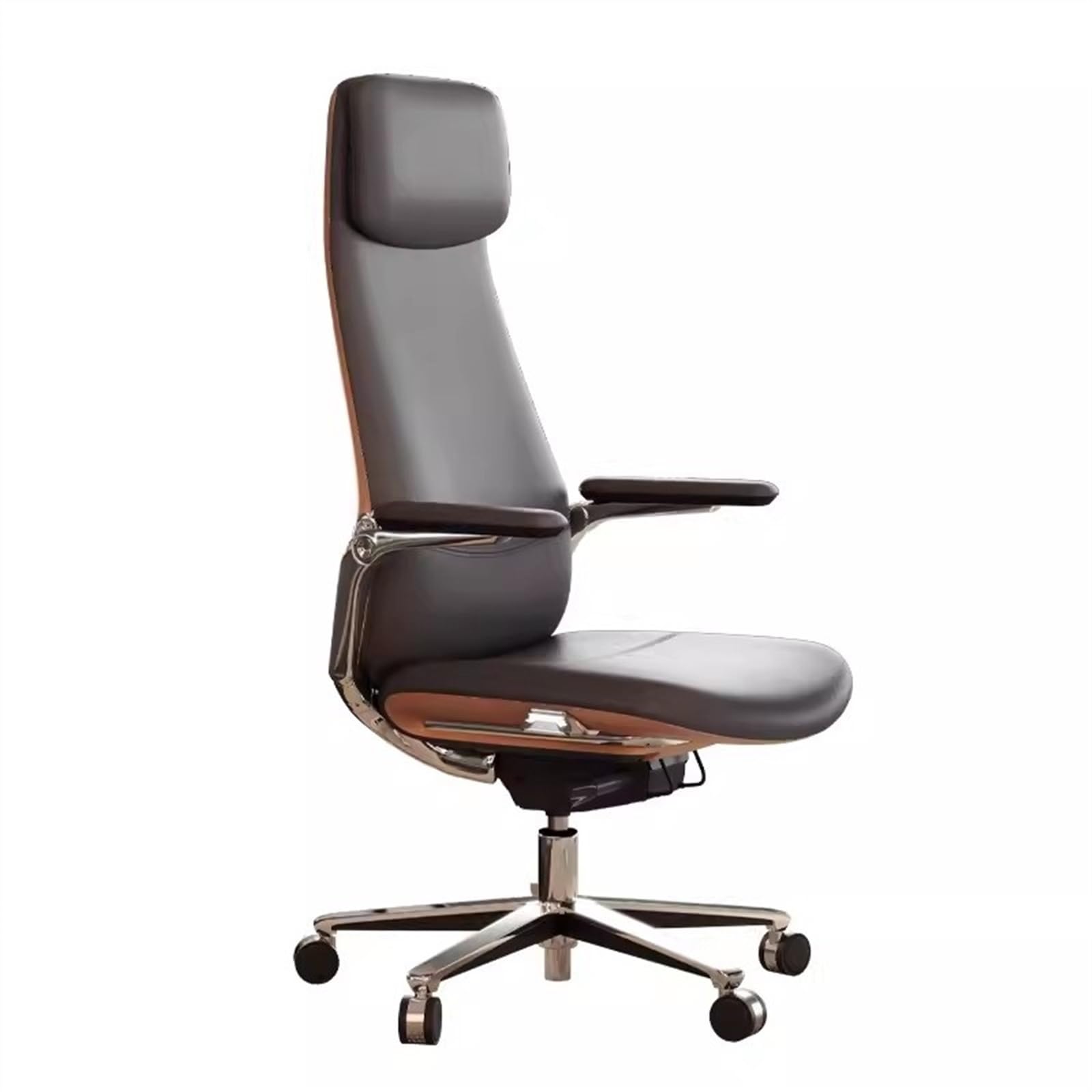 High-Back Leather Ergonomic Office Chair with Flip-Up Arms