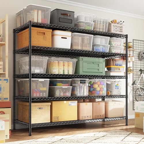REIBII Storage Shelves 3200LBS Wire Shelving Unit 55.5" W Metal Shelving Garage Shelving Heavy Duty 5 Tier Metal Shelves for Storage Rack