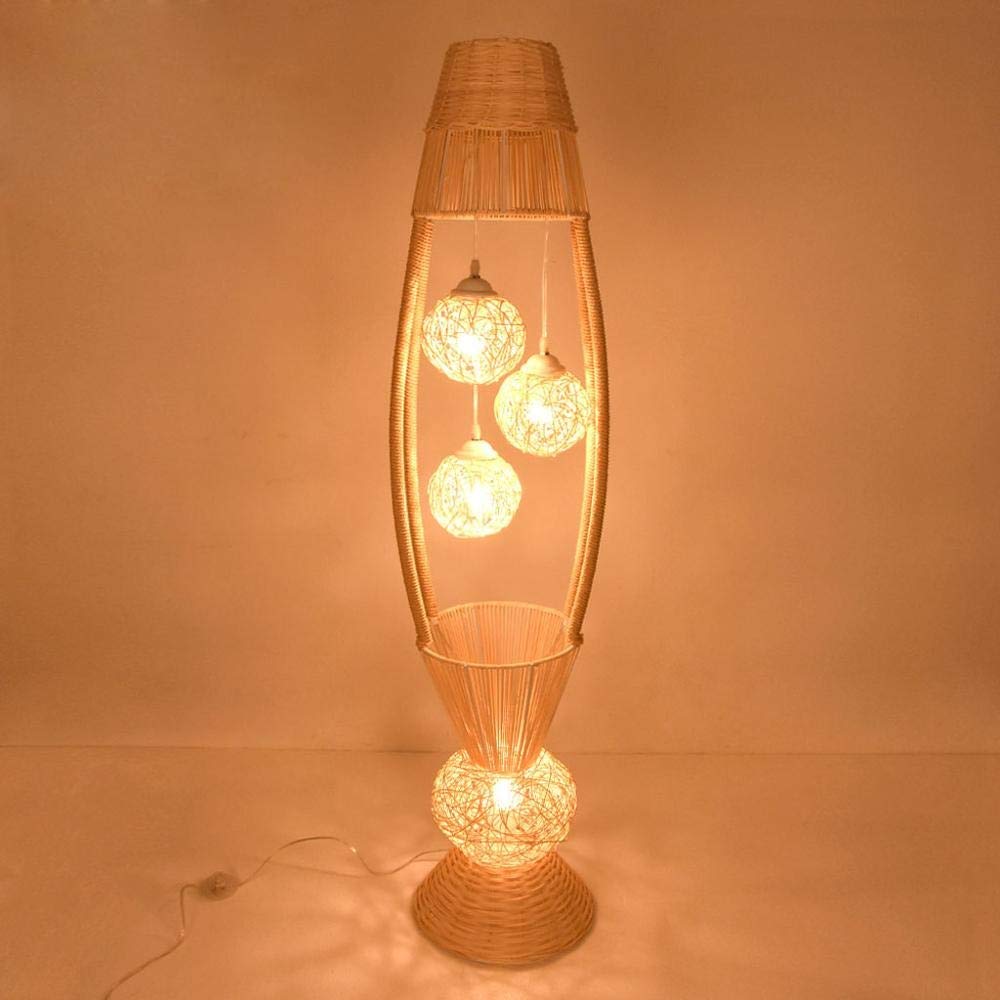 LSSOAZZVVN Modern Simple Southeast Asia Rattan Floor Lamp Living Room Bedroom Study Creative Warm Romantic Wood Japanese Floor Light
