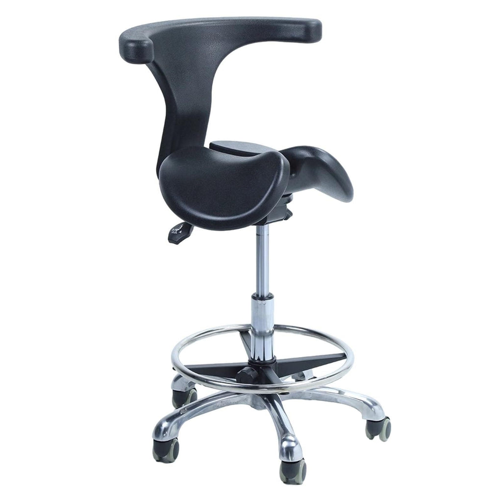JAVPTAV Ergonomic Saddle Chair with Back Support, Split Seat Dental Rolling Stool for Medical Office and Home Use - Two Tilting Options Available