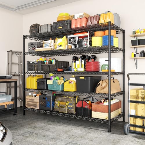 REIBII Storage Shelves 3200LBS Wire Shelving Unit 55.5" W Metal Shelving Garage Shelving Heavy Duty 5 Tier Metal Shelves for Storage Rack