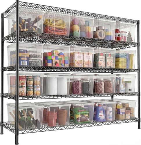 REIBII Storage Shelves 3200LBS Wire Shelving Unit 55.5" W Metal Shelving Garage Shelving Heavy Duty 5 Tier Metal Shelves for Storage Rack