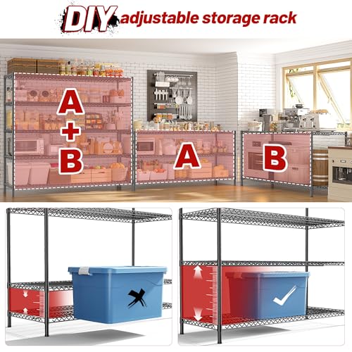 REIBII Storage Shelves 3200LBS Wire Shelving Unit 55.5" W Metal Shelving Garage Shelving Heavy Duty 5 Tier Metal Shelves for Storage Rack