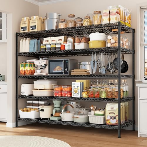 REIBII Storage Shelves 3200LBS Wire Shelving Unit 55.5" W Metal Shelving Garage Shelving Heavy Duty 5 Tier Metal Shelves for Storage Rack