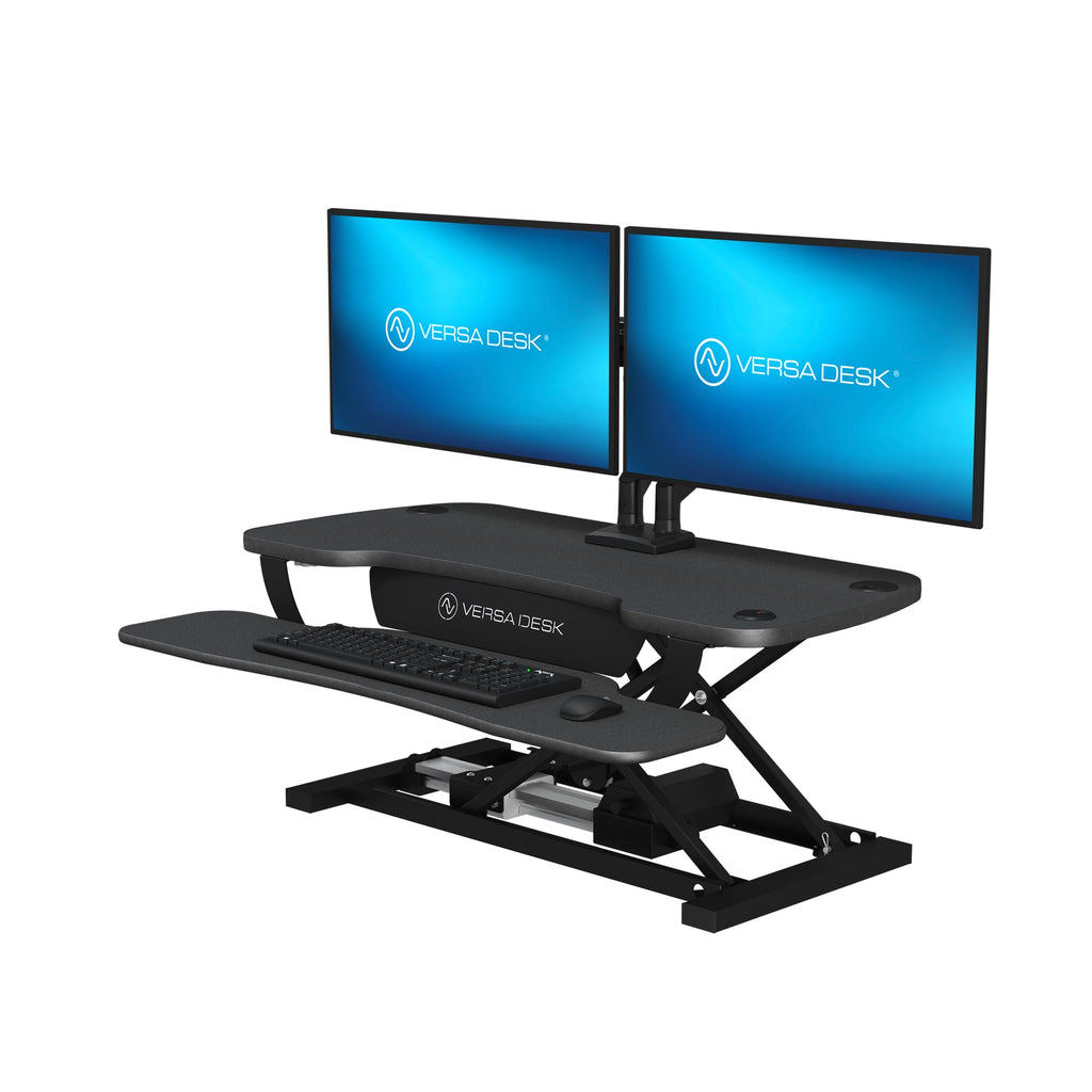 VERSADESK Electric Standing Desk Converter, PowerPro Height Adjustable, Sit to Stand Riser With Keyboard Tray, Push-Button Control Switch With USB Charging Port