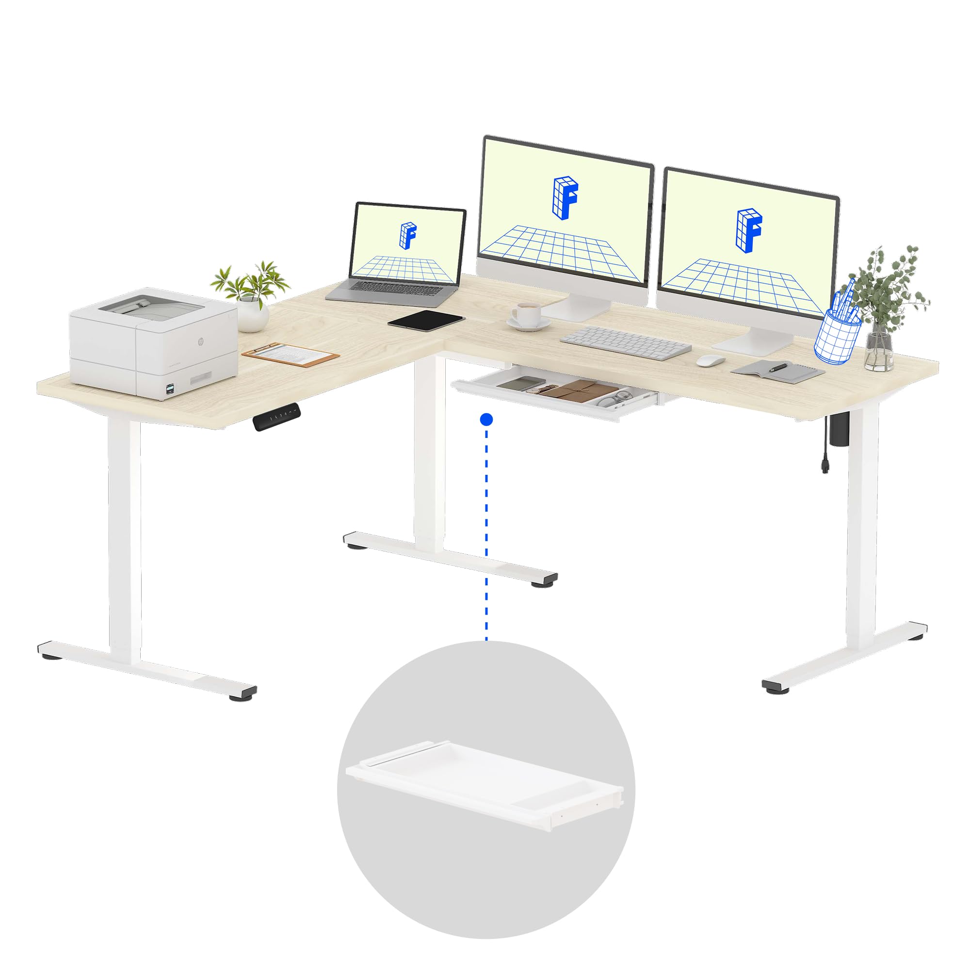 FLEXISPOT L-Shaped Height-Adjustable Corner Standing Desk