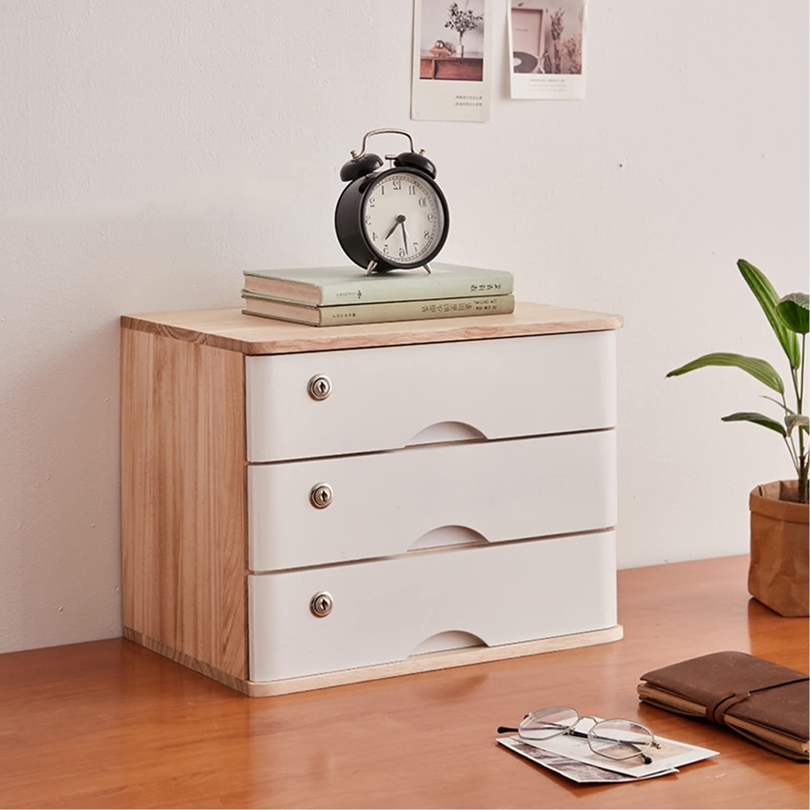 ZGLINMZ Lockable Wooden Desktop File Storage Cabinet