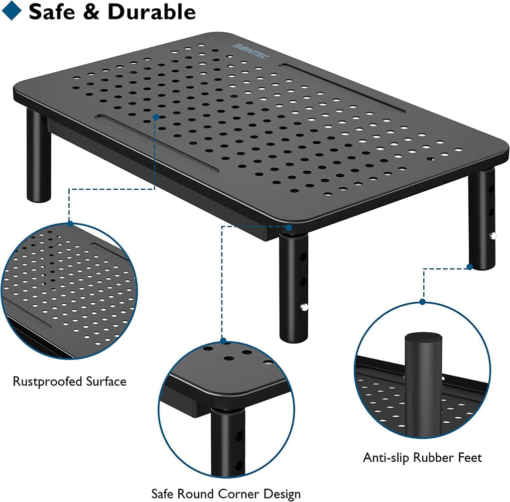 BONTEC 4 Pack Adjustable Monitor Stand Riser with Drawer, Supports 44lbs
