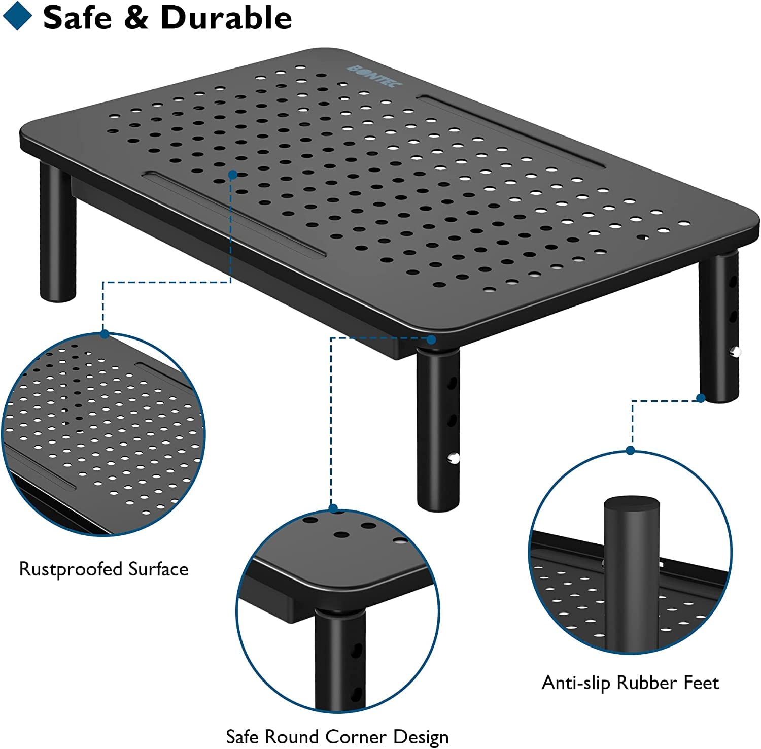 BONTEC 4 Pack Adjustable Monitor Stand Riser with Drawer, Supports 44lbs