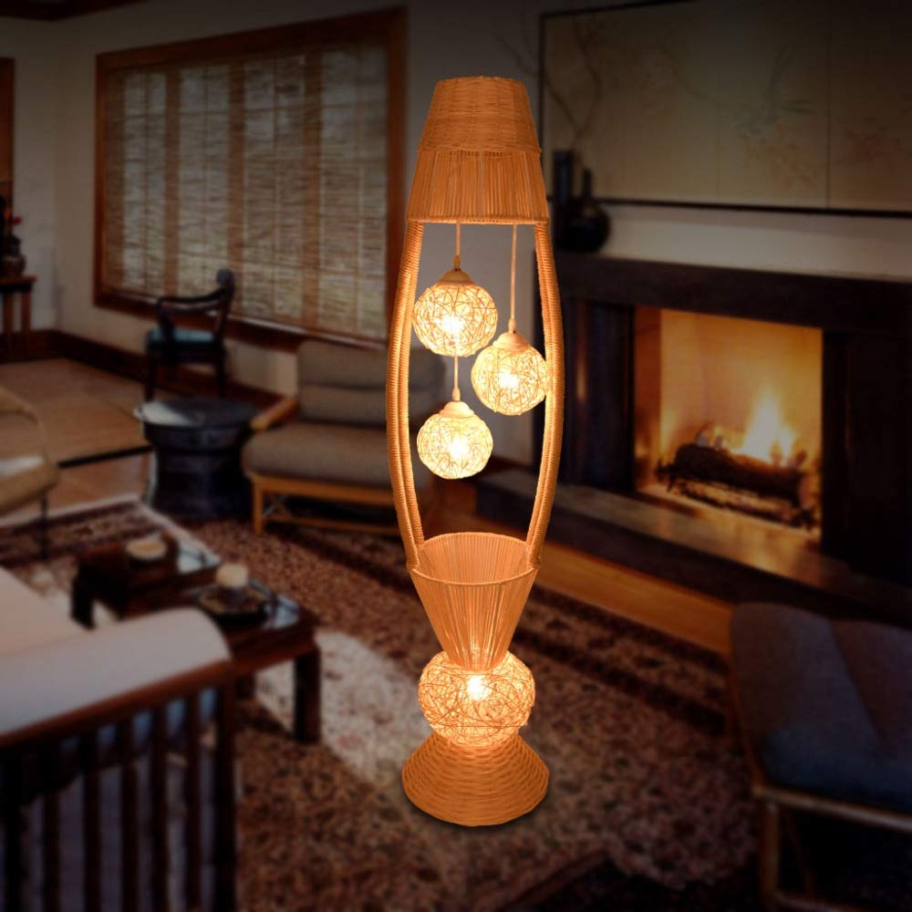 LSSOAZZVVN Modern Simple Southeast Asia Rattan Floor Lamp Living Room Bedroom Study Creative Warm Romantic Wood Japanese Floor Light