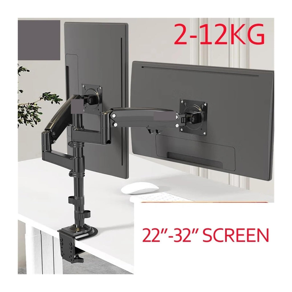 22-32" LCD TV Monitor Desktop Stand + 10-17" Laptop Stand with Gas Spring, Full Motion, 2-12kg, Dual-Arm Clamp