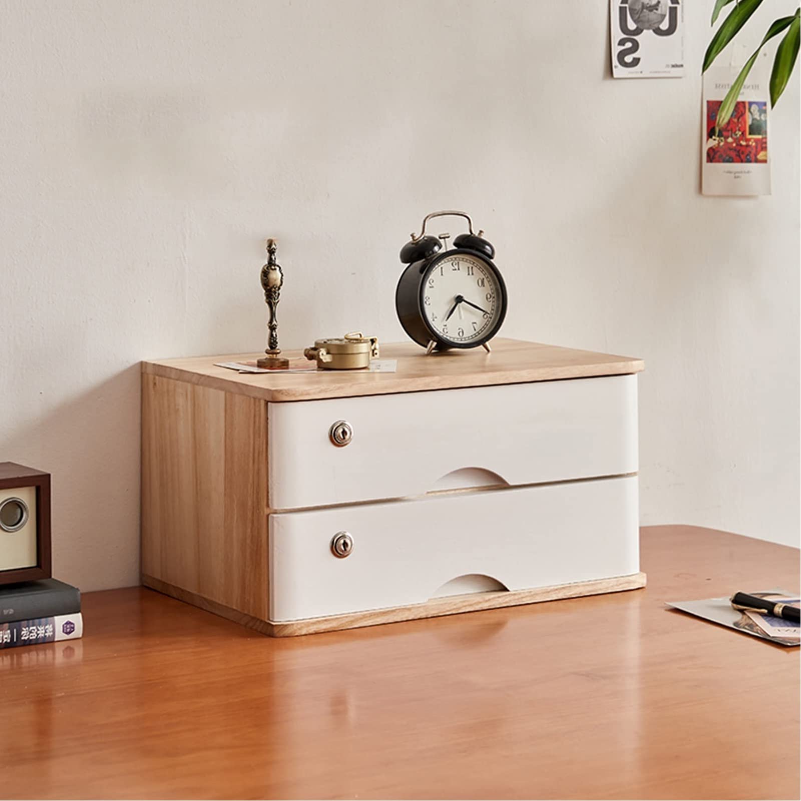 ZGLINMZ Lockable Wooden Desktop File Storage Cabinet