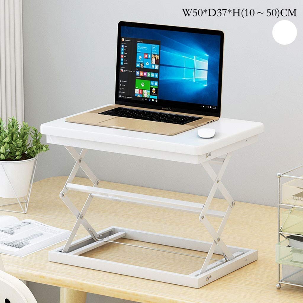 MVUYO Compact & Solid Aluminum Standing Desk, Desktop Platform Height Adjustable w/Smooth Air Assist, Instant Sit Stand Converter & Monitor Laptop Computer Riser at Home & Office (White)