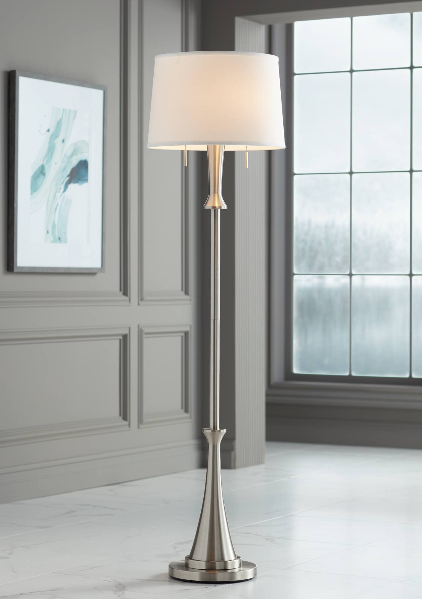 360 Lighting Karl 63 3/4" Tall Luxe Modern Brushed Nickel Floor Lamp