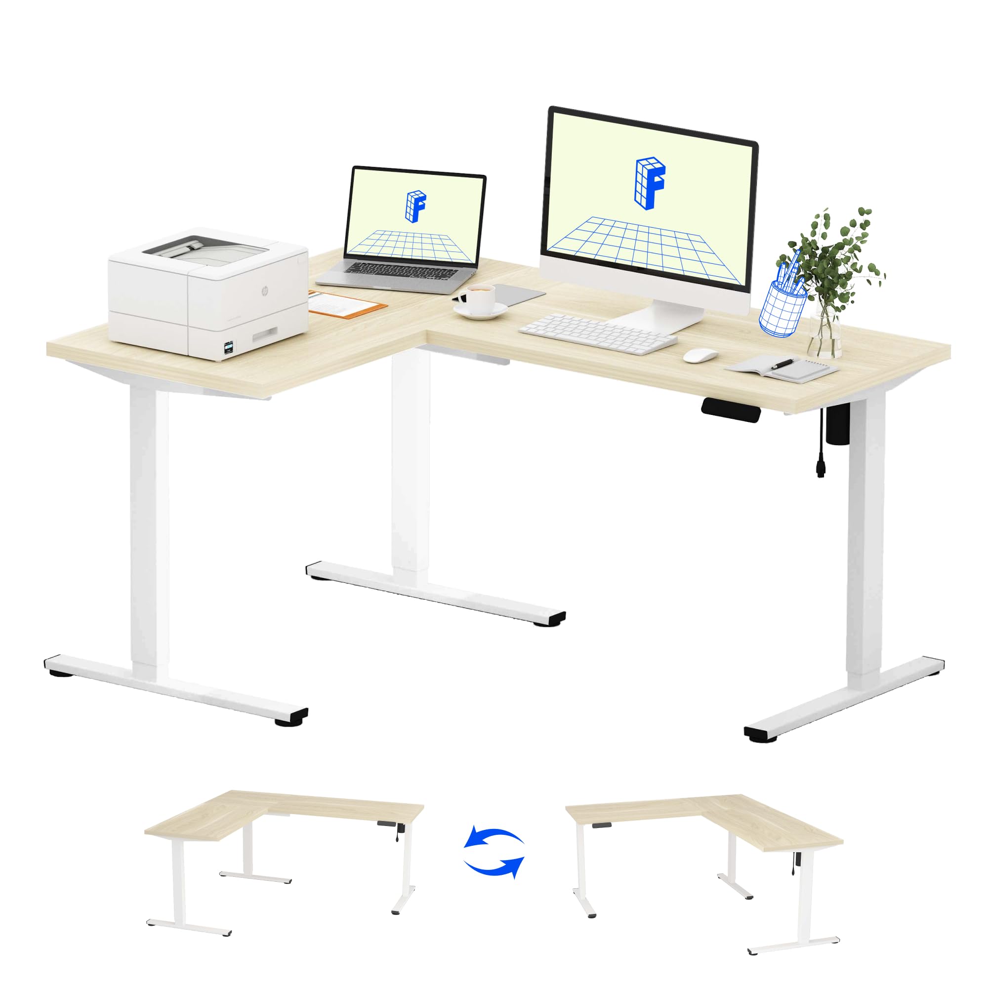 FLEXISPOT L-Shaped Height-Adjustable Corner Standing Desk