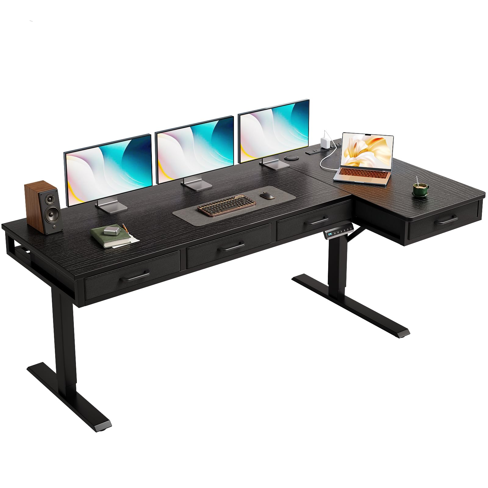 OffiGo L-Shaped Electric Standing Desk with 4 Drawers