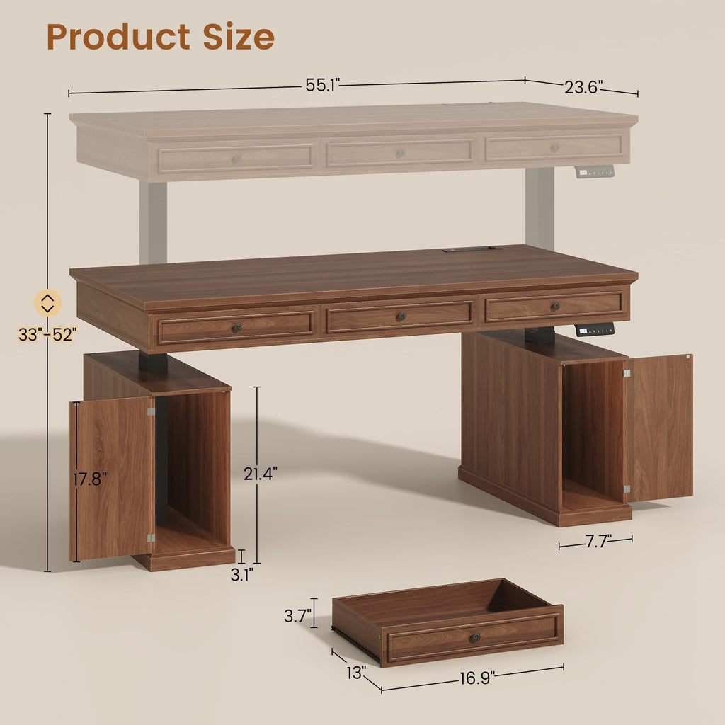 SEDETA Farmhouse Electric Standing Desk with 3 Drawers