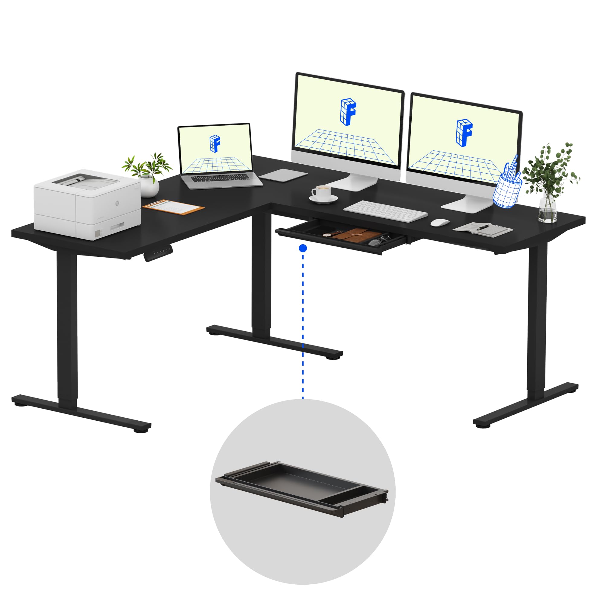 FLEXISPOT L-Shaped Height-Adjustable Corner Standing Desk