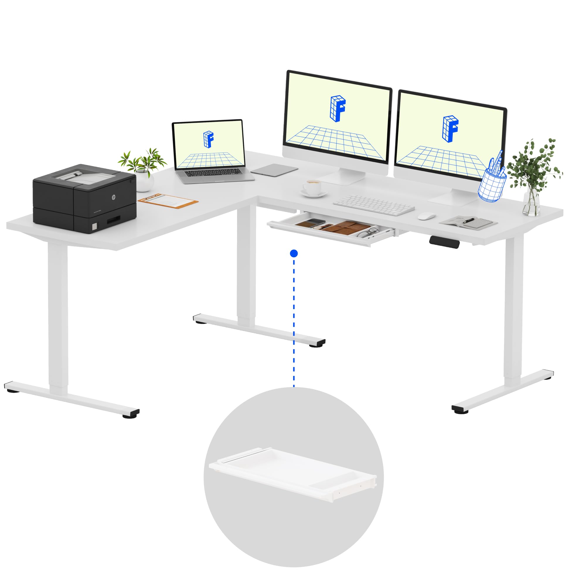 FLEXISPOT L-Shaped Height-Adjustable Corner Standing Desk