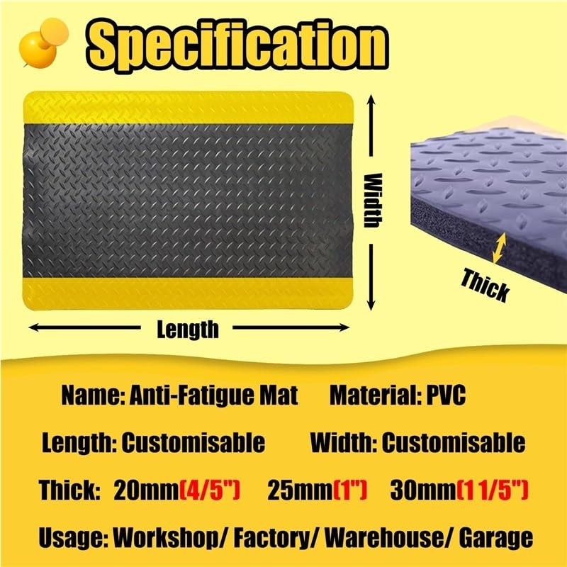 Anti Fatigue Mats Industrial 2/2.5/3 CM Thick Ergonomic Standing Floor Mat for Standing Heavy Duty Commercial Diamond Plate Border Safety Mat Support for Leg Pain