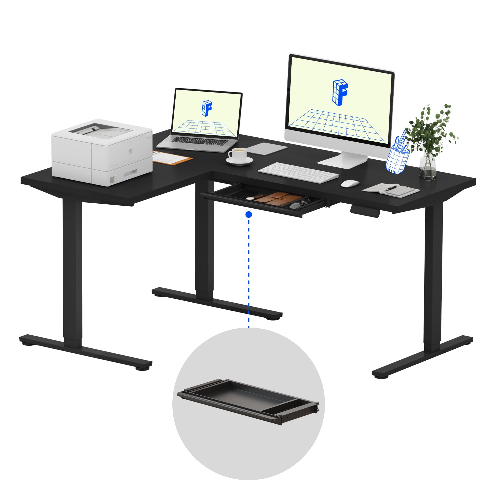 FLEXISPOT L-Shaped Height-Adjustable Corner Standing Desk
