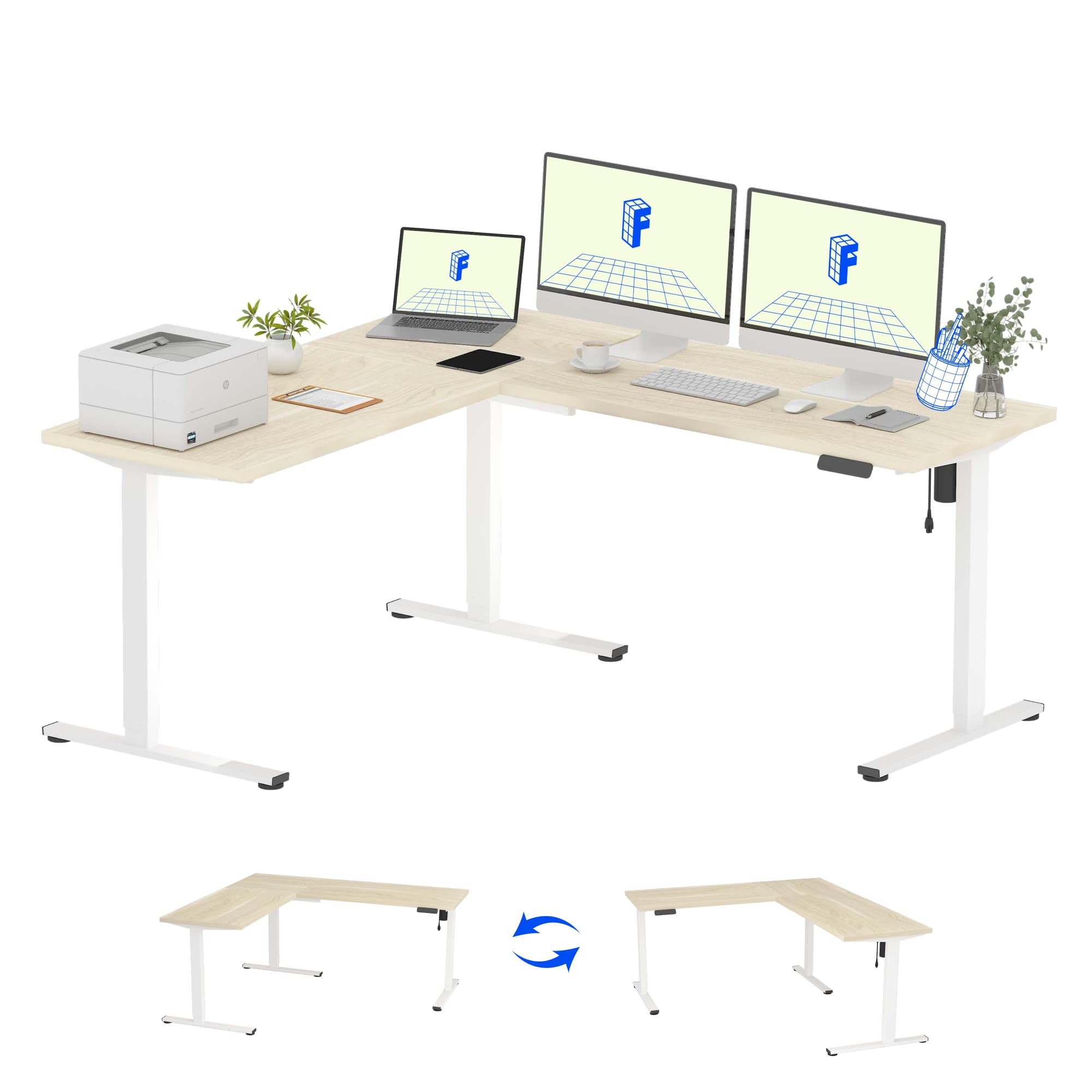 FLEXISPOT L-Shaped Height-Adjustable Corner Standing Desk