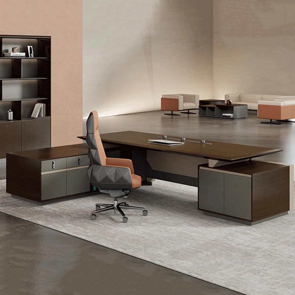 RAYFOKPK 94.5"/110.2 "Administrative Computer Desk, a Modern Simple and Luxurious L-Shaped boss, Manager and President's Desk, Used in The Living Room, Study Office.