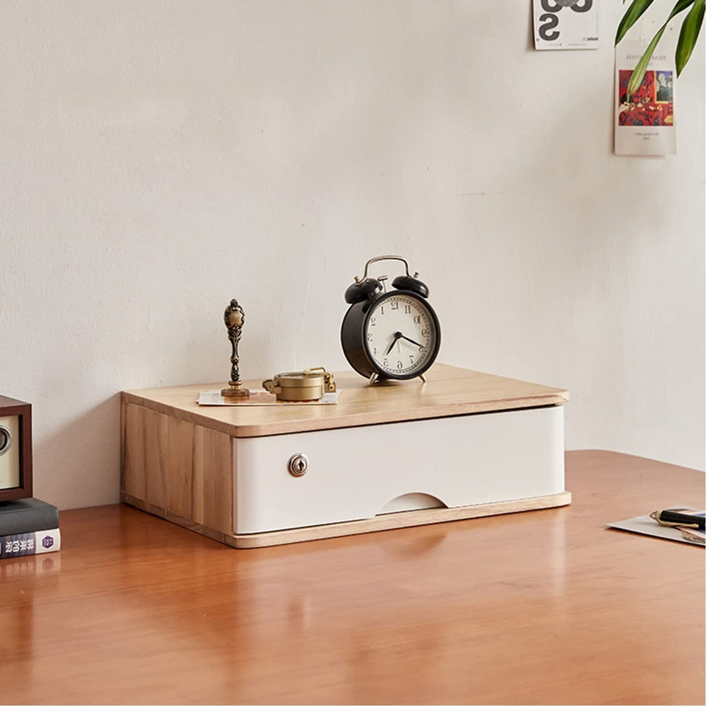 ZGLINMZ Wooden Desktop Storage Box with Lockable Drawers Small Home Office File Cabinet Organizer for Documents and Data Storage