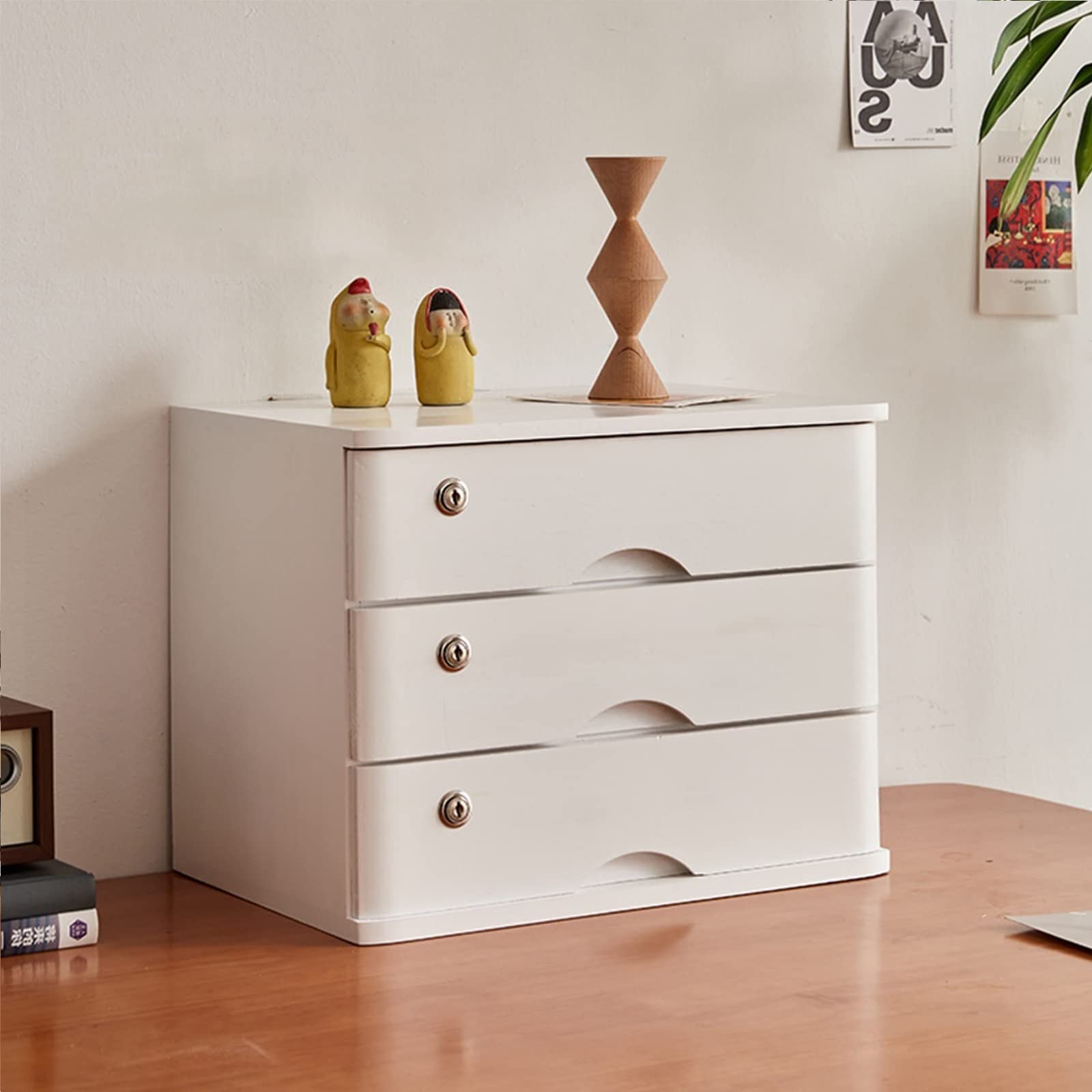 ZGLINMZ Lockable Wooden Desktop File Storage Cabinet