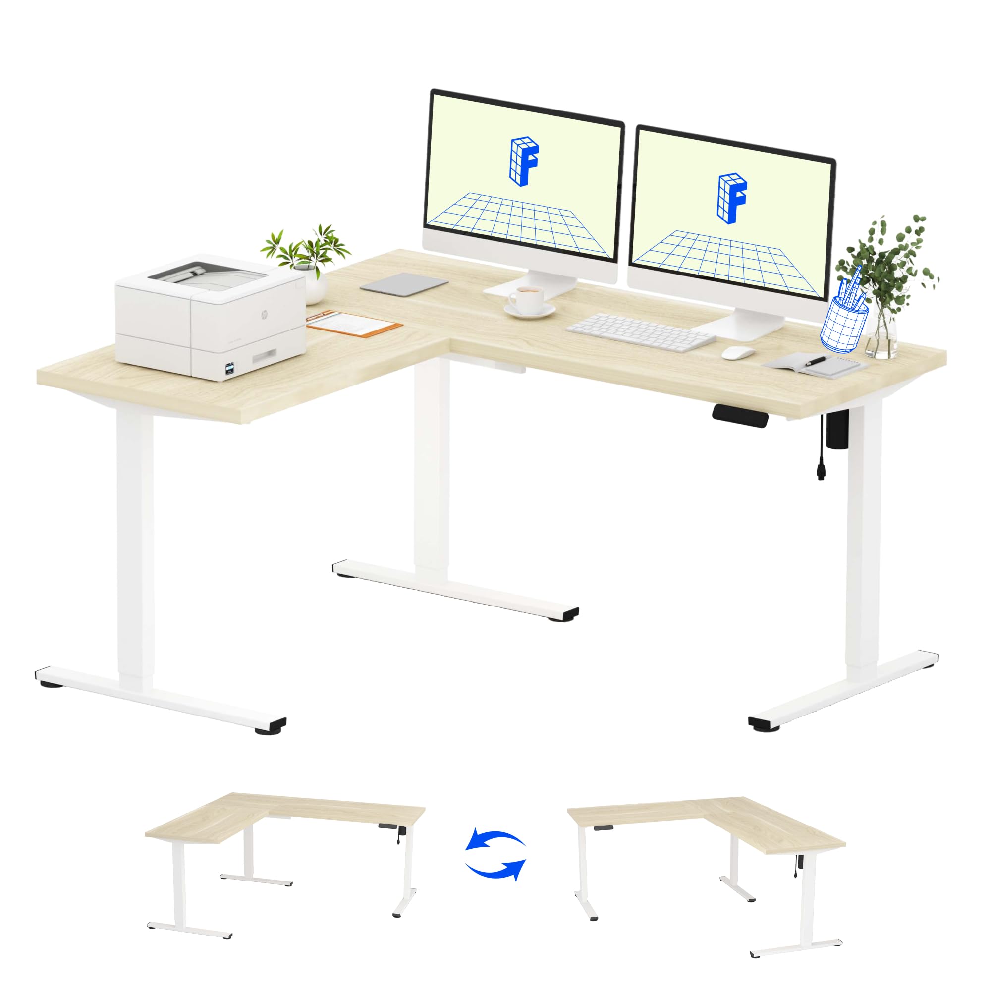 FLEXISPOT L-Shaped Height-Adjustable Corner Standing Desk