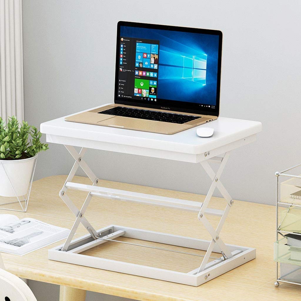 MVUYO Compact & Solid Aluminum Standing Desk, Desktop Platform Height Adjustable w/Smooth Air Assist, Instant Sit Stand Converter & Monitor Laptop Computer Riser at Home & Office (White)