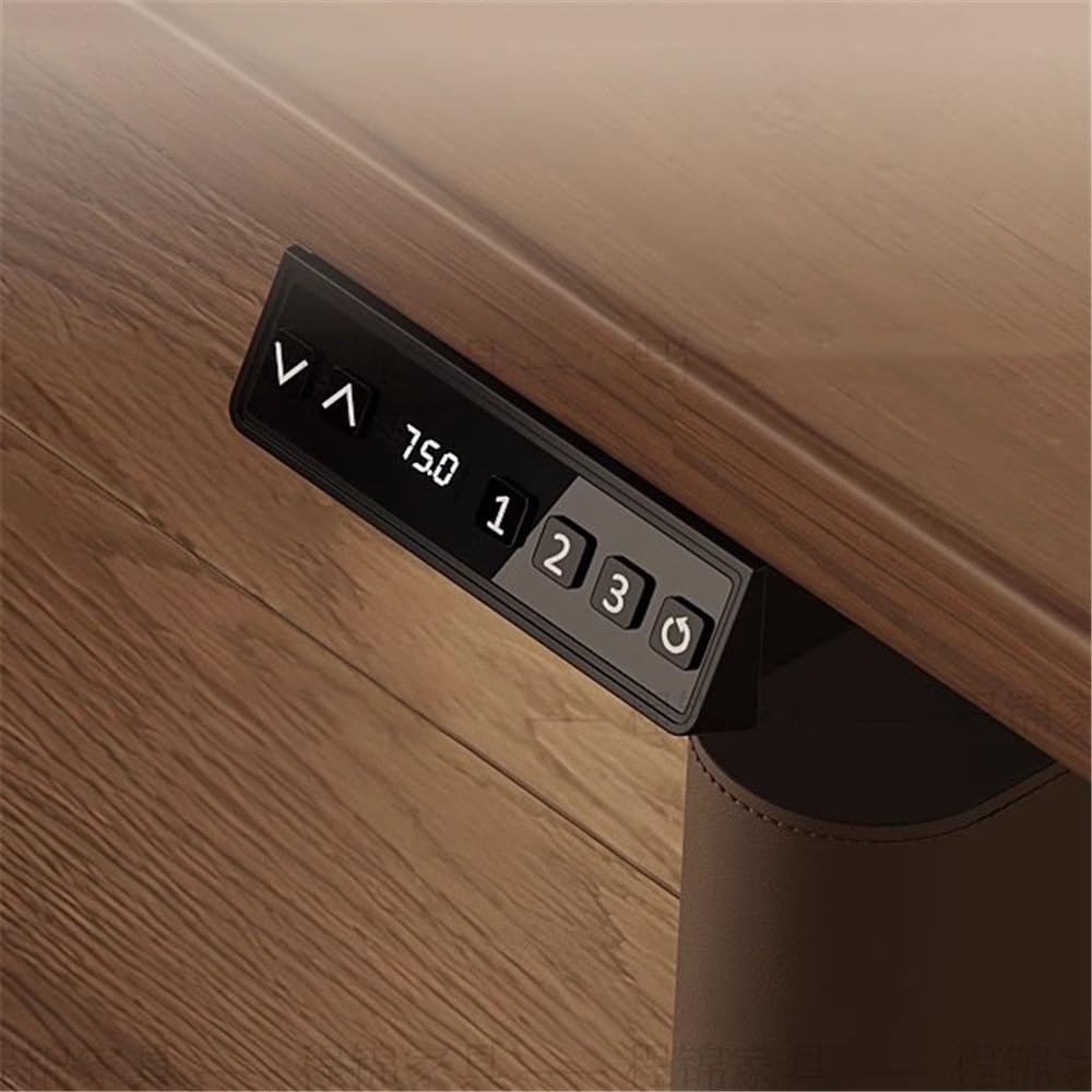 Electric Standing Desk with Adjustable Height and Charging Outlets, Walnut Top, Ideal for Home Office and Laptop Use