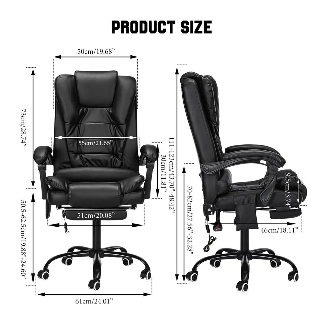 ZUIAI Adjustable Executive Massage Office Chair Reclining High Back Big Tall Leather Ergonomic Swivel Task Chair with Footrest