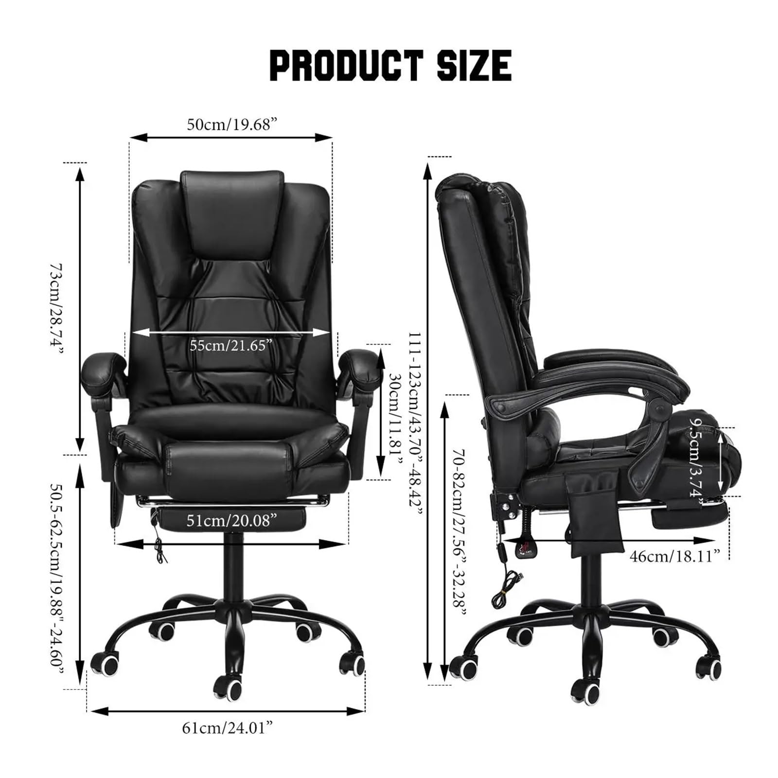 ZUIAI Adjustable Executive Massage Office Chair Reclining High Back Big Tall Leather Ergonomic Swivel Task Chair with Footrest