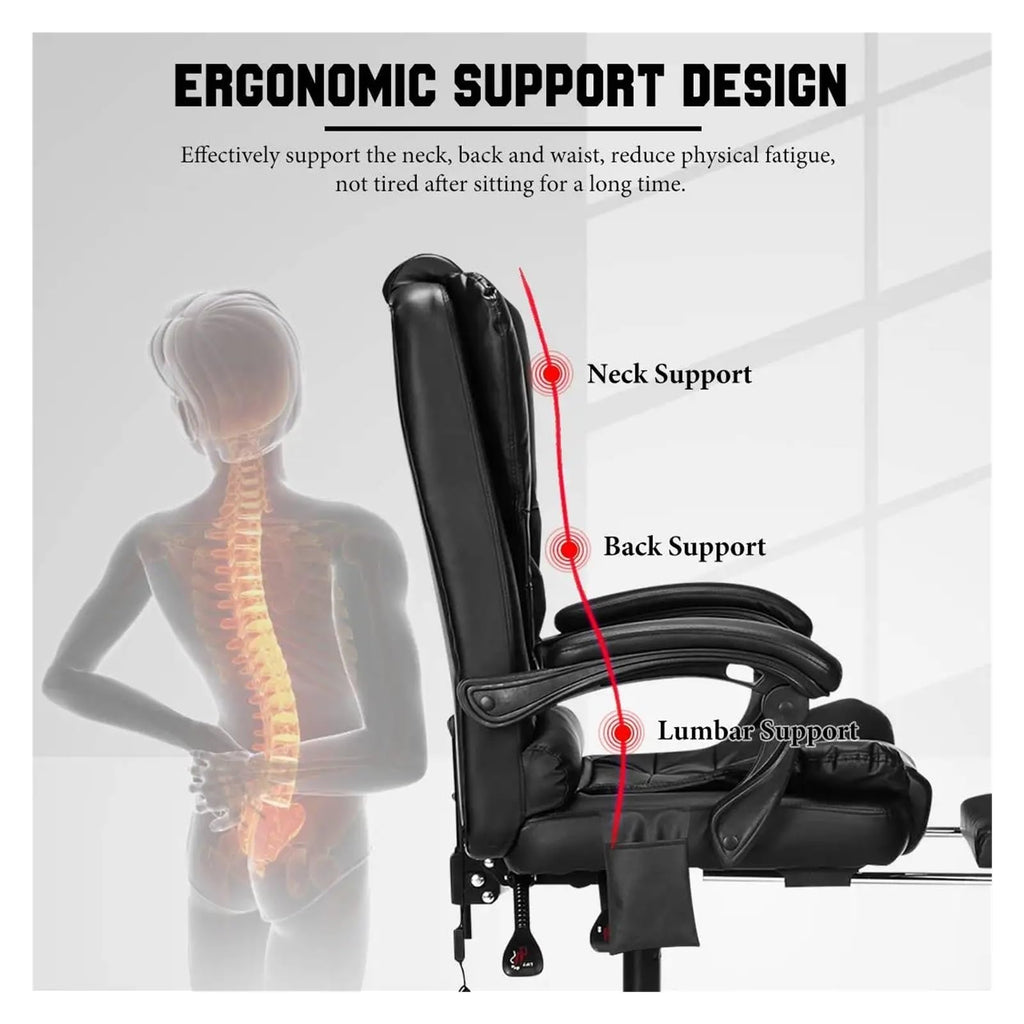 ZUIAI Adjustable Executive Massage Office Chair Reclining High Back Big Tall Leather Ergonomic Swivel Task Chair with Footrest