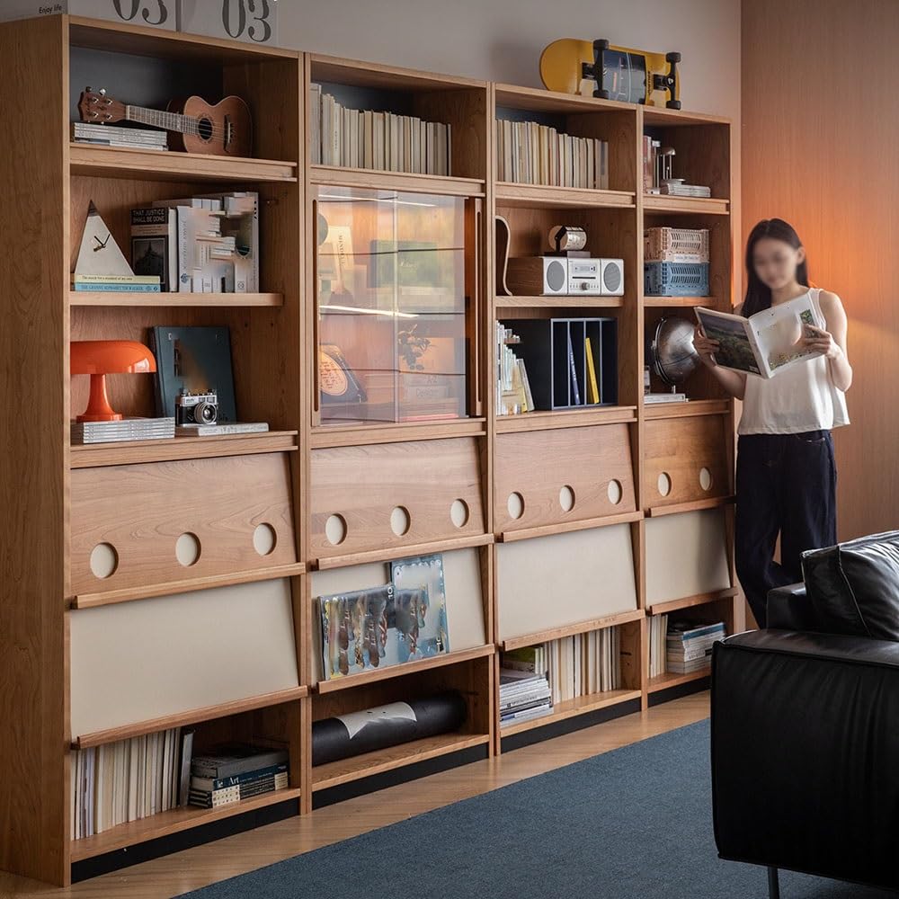 hezhuhe2258 Book Shelf Freely Combinable Bookcase Retro Minimalist Flip-Up Cabinet Display Storage Adjustable Shelves
