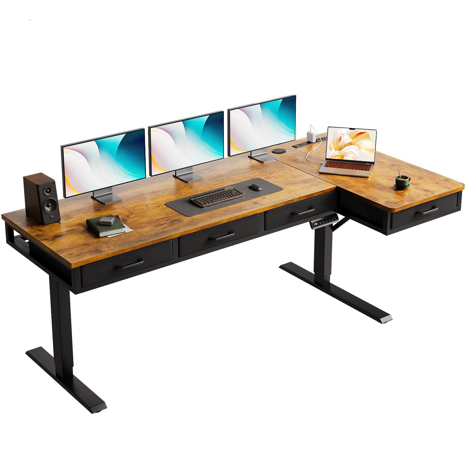 OffiGo L-Shaped Electric Standing Desk with 4 Drawers