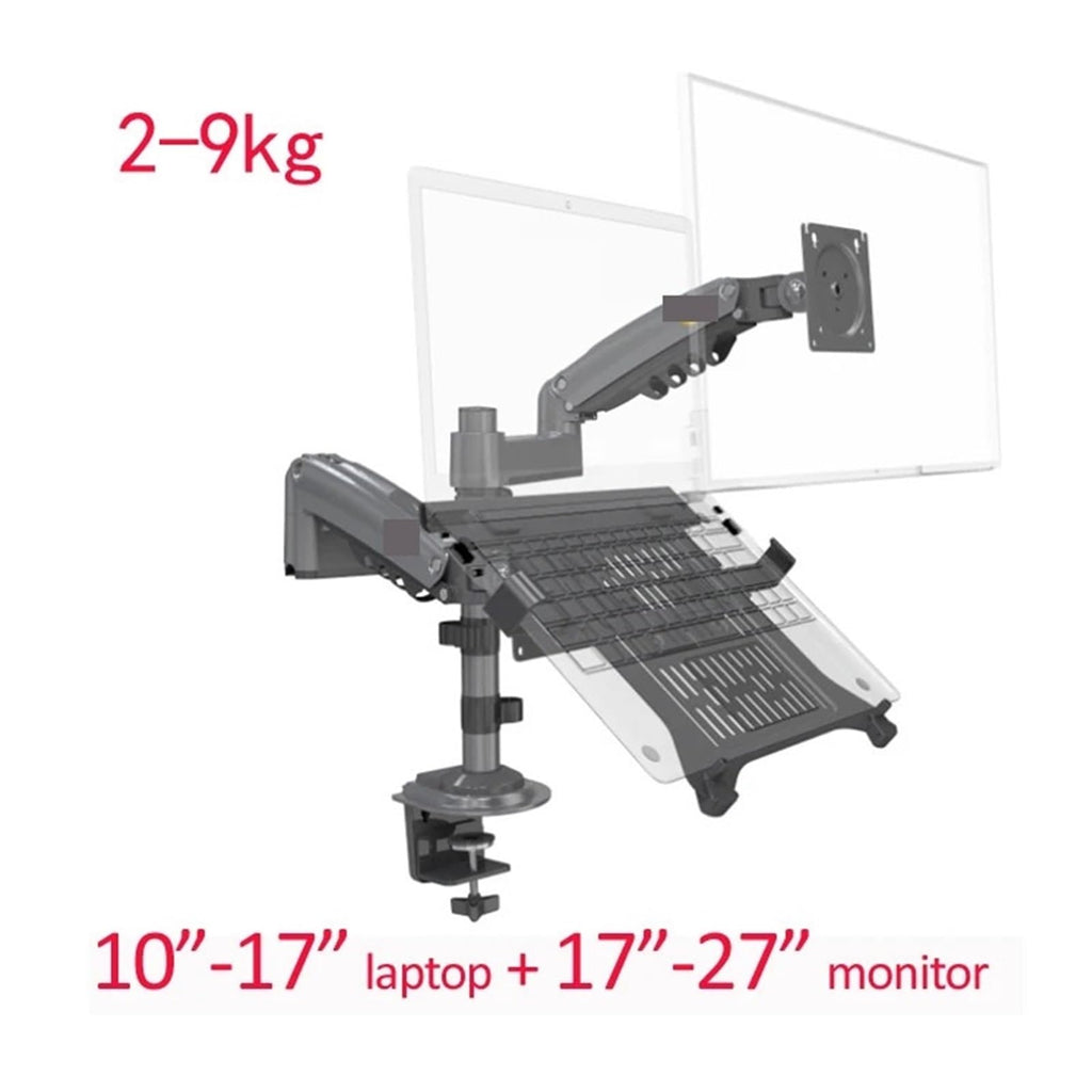 22-32" LCD TV Monitor Desktop Stand + 10-17" Laptop Stand with Gas Spring, Full Motion, 2-12kg, Dual-Arm Clamp