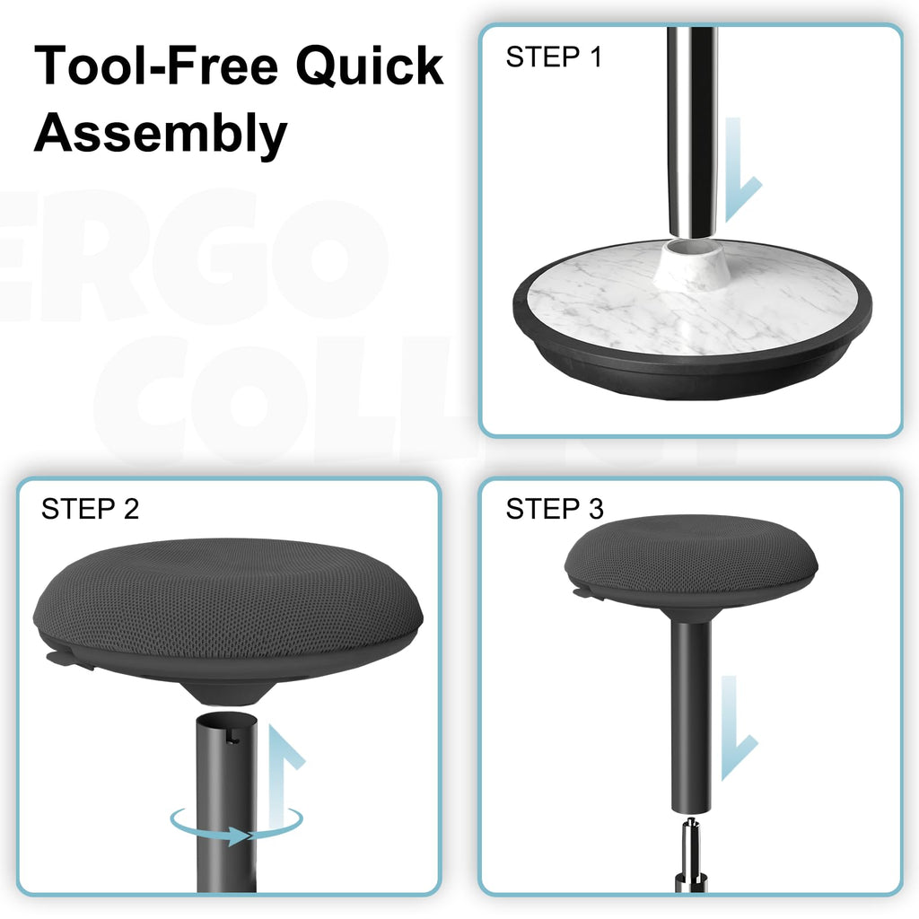 ERGO COLLECT Adult Wobble Stool - Anti-Fatigue Standing Desk Stool with 360° Rocking Non-Slip Curved Base, Height Adjustable 22-32 Inch Standing Chair for Home & Office,Faux Marble