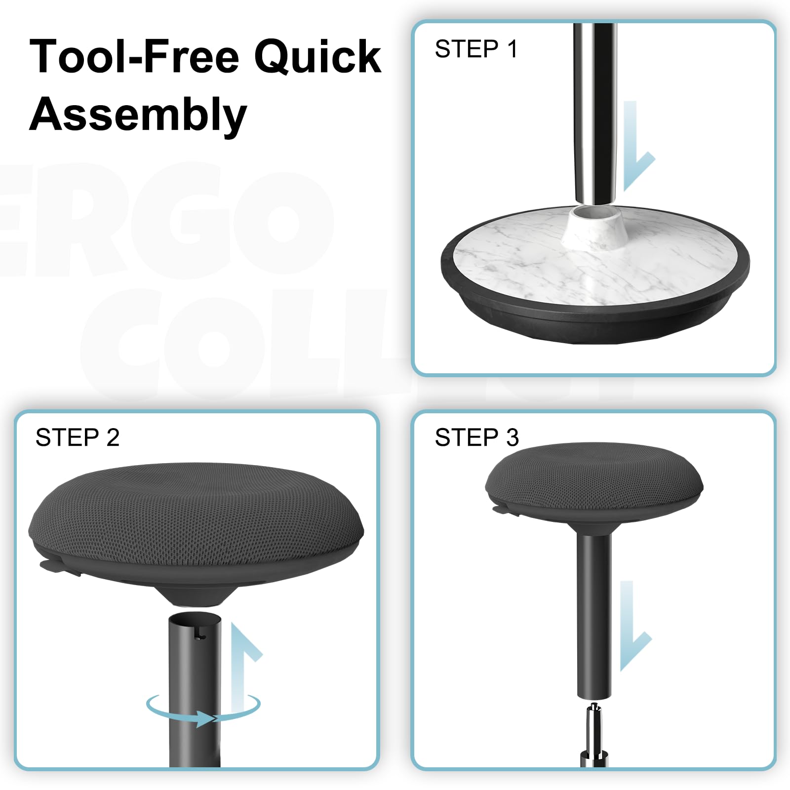 ERGO COLLECT Adult Wobble Stool - Anti-Fatigue Standing Desk Stool with 360° Rocking Non-Slip Curved Base, Height Adjustable 22-32 Inch Standing Chair for Home & Office,Faux Marble